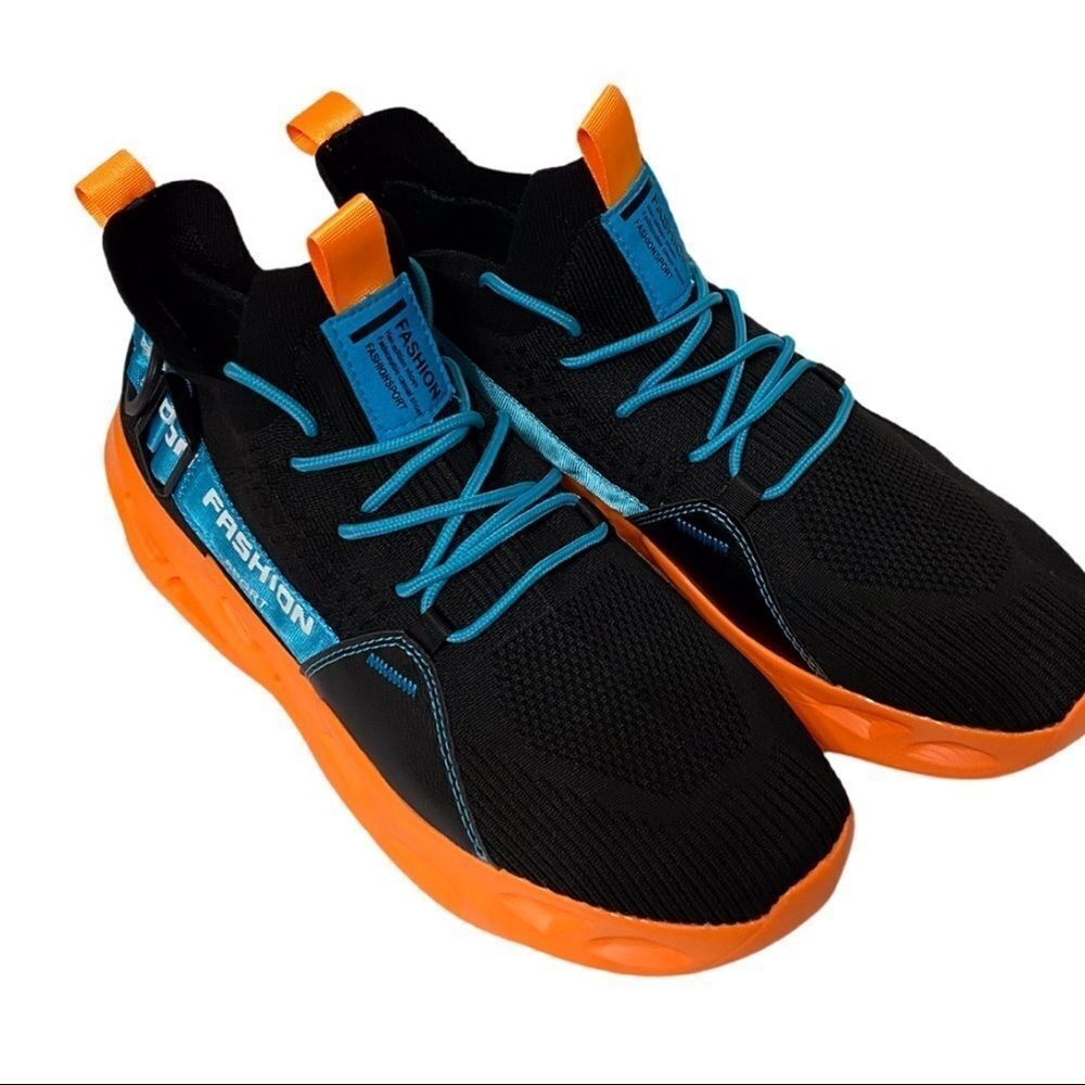 Black Graphic Slip On Style Orange Rubber Sneakers